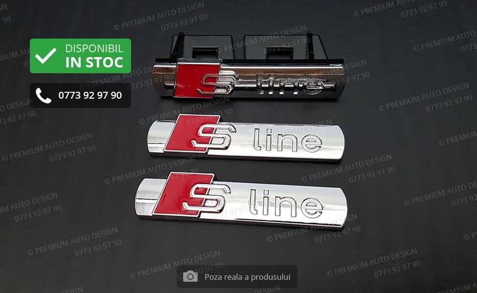 Set embleme / sigle metalice - Audi S line (grila + aripi)