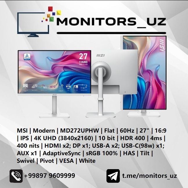 [NEW] монитор MSI 272UPHW IPS 4K type-c