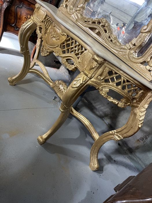 Consola din lemn masiv cu oglinda și blat de marmura