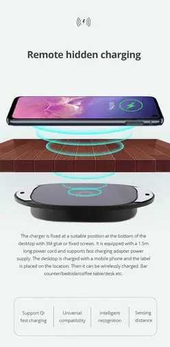 Incarcator wireles telefon, 10W, ascuns in mobilier