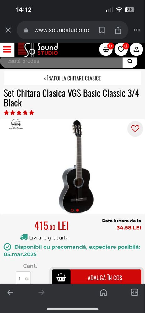 Set Chitara Clasica VGS Basic Classic 3/4 Black