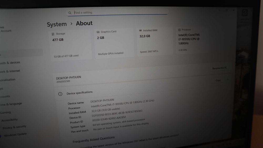 Lenovo ThinkPad T15 Nvidia MX330 IPS 15,6"/i7 10510U/512GB NVMe /32GB