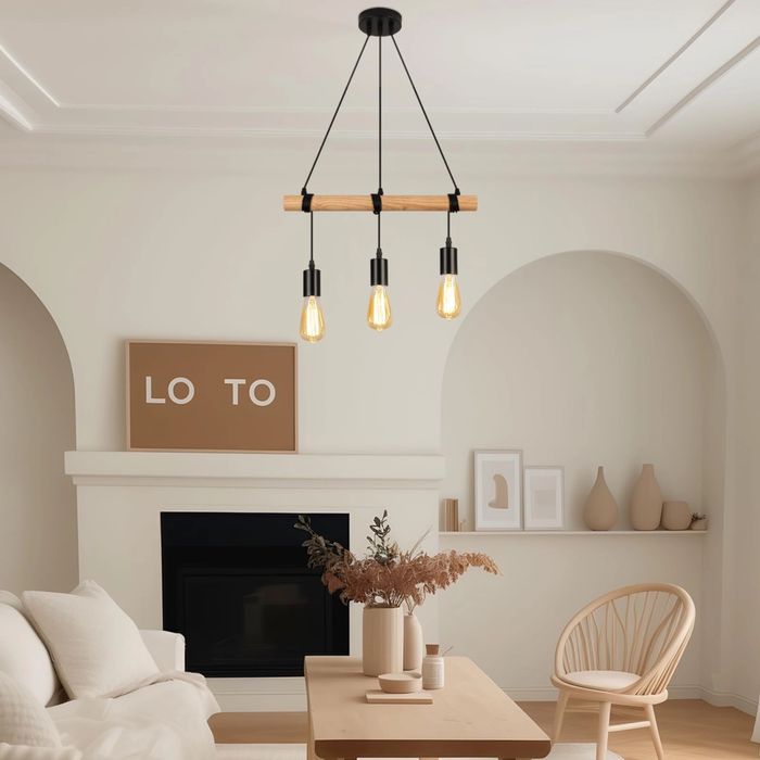 Висяща лампа за трапезна маса от дърво