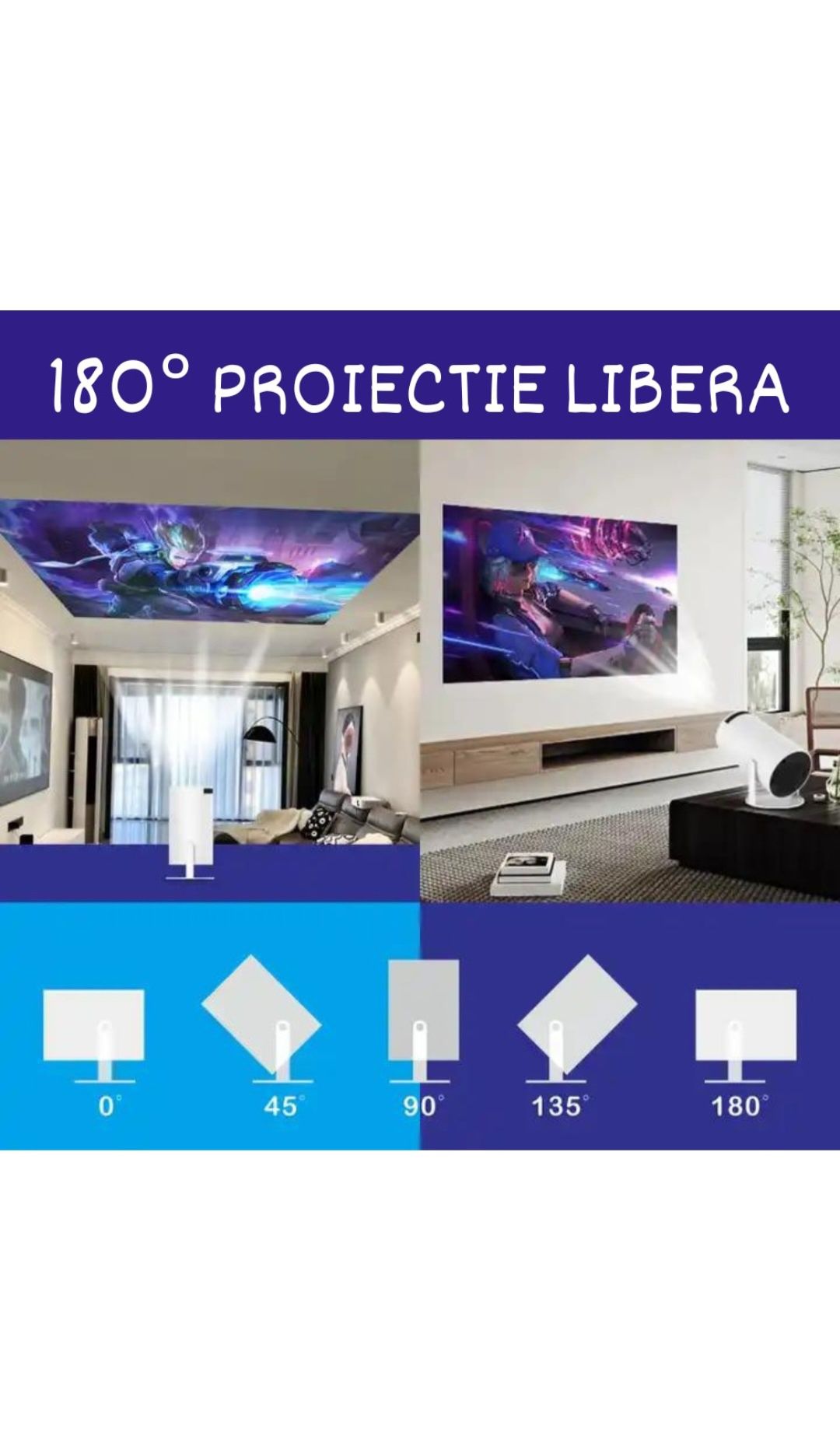 Videoproiector portabil, Auto HD, WIFI, 120 lm, Alb