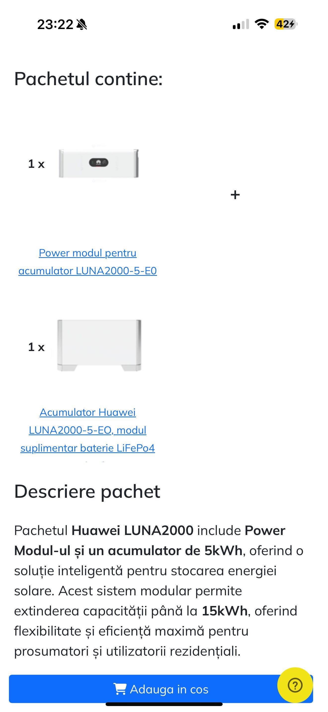 Kit Invertor +  Power Modul + Baterie 5kW Huawei LUNA2000  - Noi!
