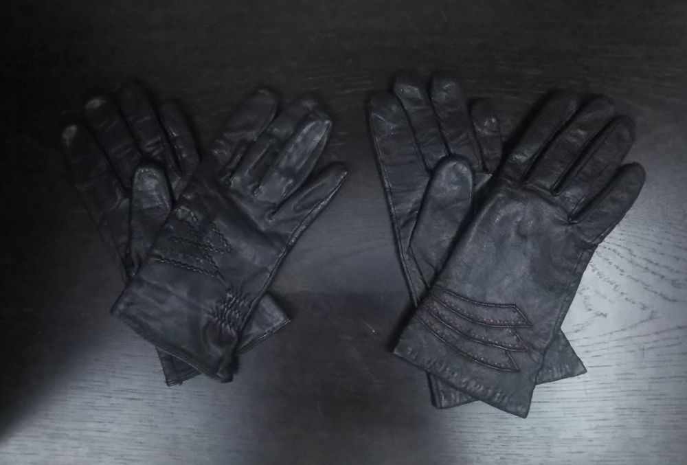 Дамски черни кожени ръкавици от естествена кожа