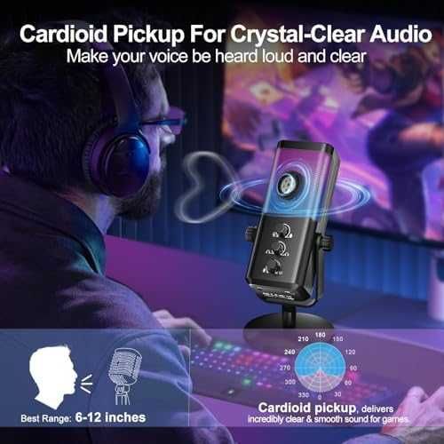 Нов RGB Кондензаторен Микрофон за PC PS4 PS5 Гейминг Стрийминг Подкаст