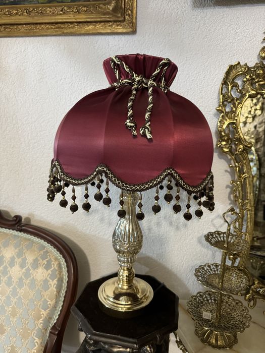 Picior din  sticla cu bronz/abajur matase