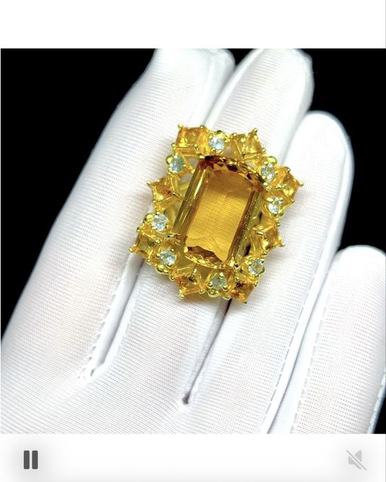 Роскошное кольцо с натуральным Цитрином. Эксклюзив