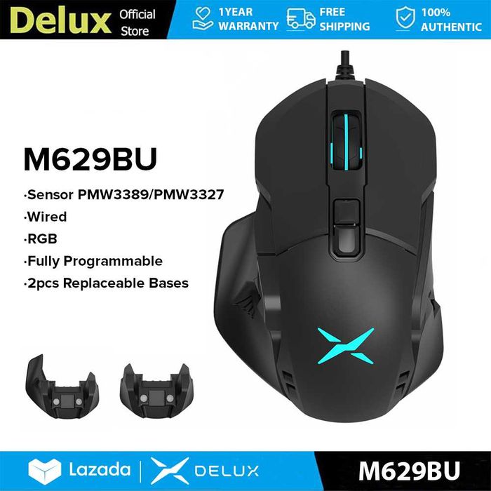 Mouse gaming Delux M629BU  Iluminat 7 Butoane programabile Nou Sigilat