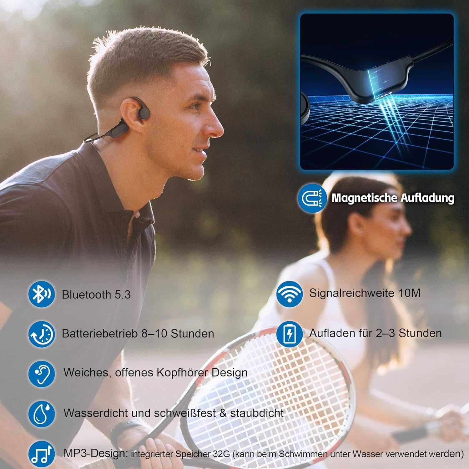 Ssunvito Bluetooth слушалки за костна проводимост, водоустойчиви