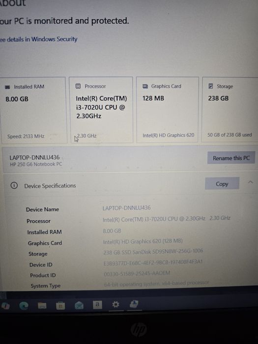 Laptop Hp 250 G6 I3 gen 7 8 giga 240 ssd