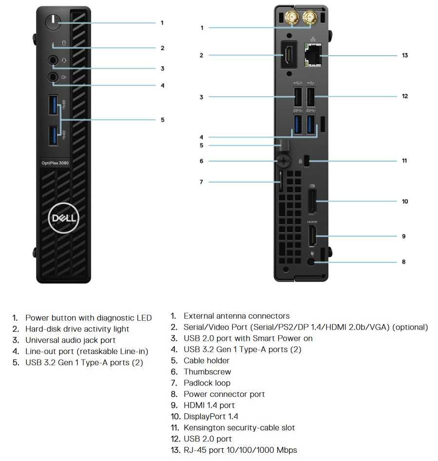 Мини РС Dell OptiPlex3080 Micro I3 10Gen 4-8Core/16/256Gb nVme+1TB HDD