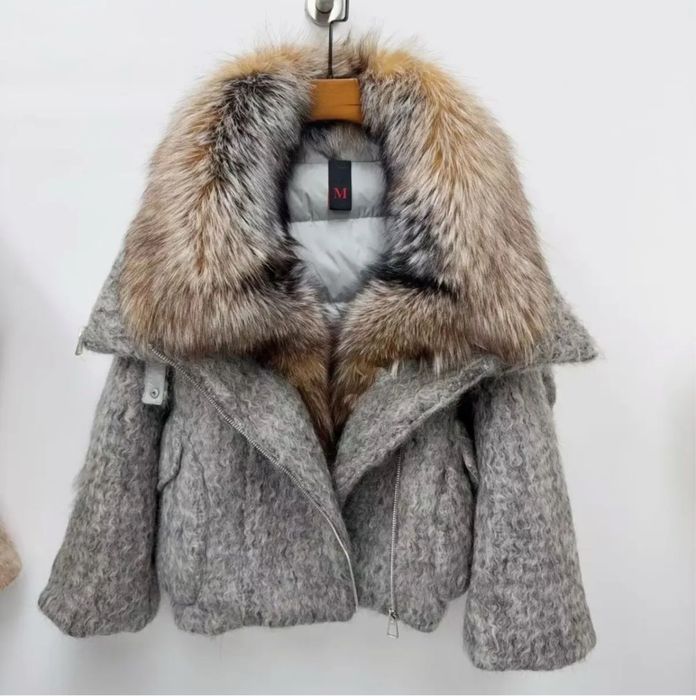 Пальто, пуховик, шуба из 100% шерсти, натуральной лисы, лебежый пух