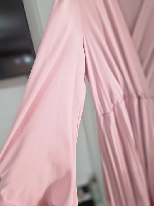 Rochie ocazie 44, roz pudra plisee