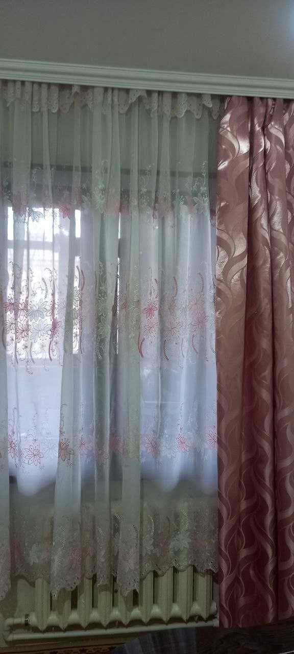 Продам  тюль бело-розовую