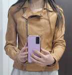Geaca de piele maro Stradivarius