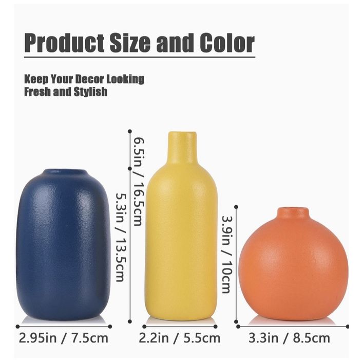 Set de 3 Vaze Ceramice de mici dimensiuni, Rustice, still Morandi