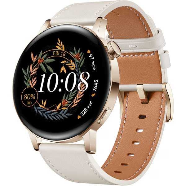 Smartwatch Huawei Watch GT 3 42mm Gold, curea piele alb Nou Sigilat