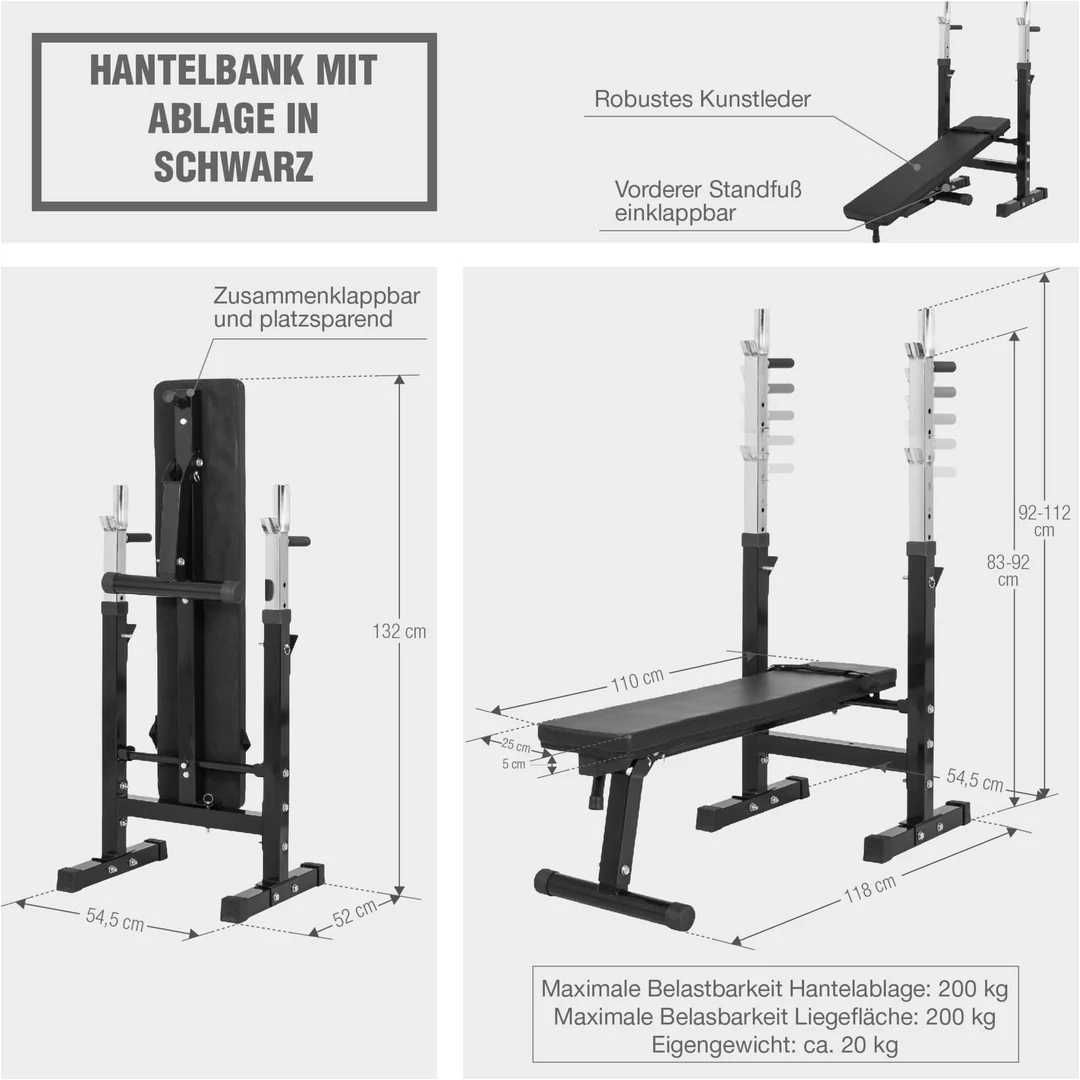 Banca fitness piept cu suport reglabil  +  set de greutati 38 kg
