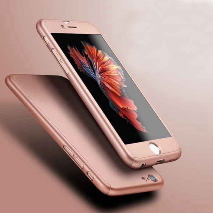 Husa iPaky cu protectie 360º pentru iPhone 7 Plus ROSE GOLD cu folie d