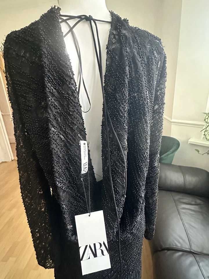 Zara Rochie maxi cu paiete și mărgele dantela spate gol