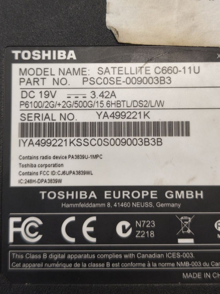 Лаптоп TOSHIBA Satalite C660-11U