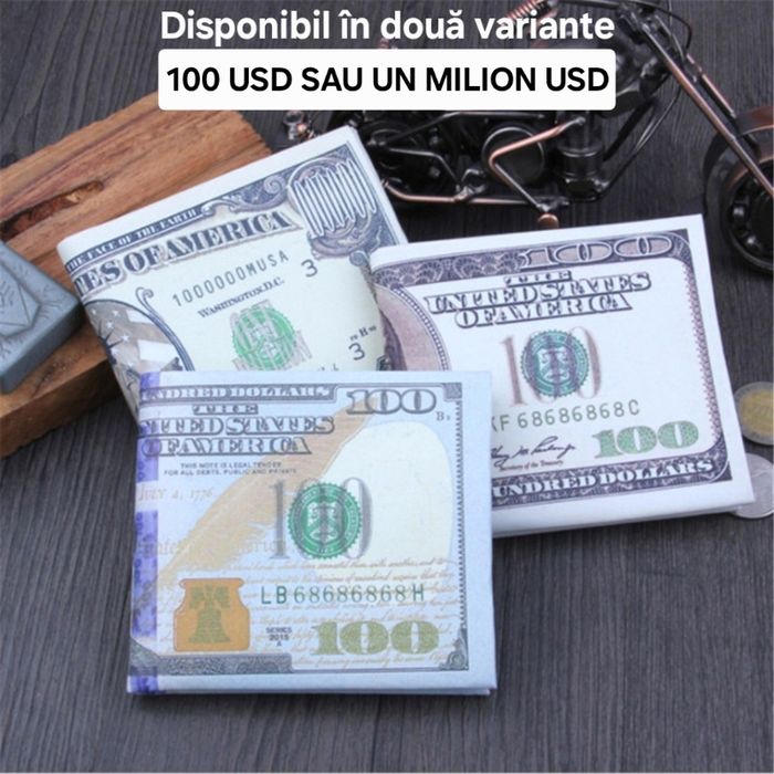 Portofele tip bancnote: 100USD/ UN MILION USD/TRUMP. Super încăpătoare