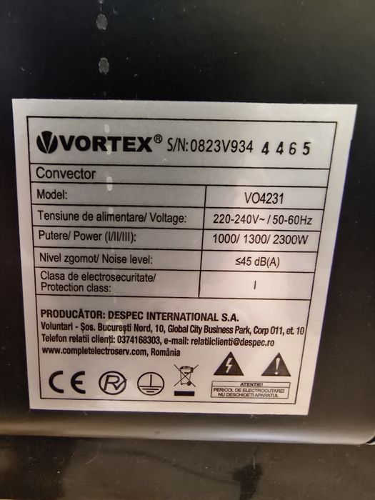 Convector Electric VORTEX VO4231, 2300W, 3 trepte de putere, Termostat
