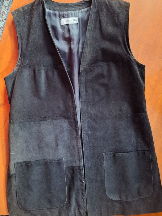 Vestă piele naturală bleumarin L-XL