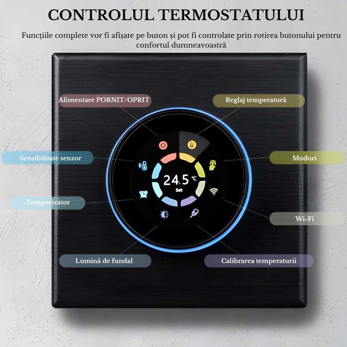 Termostat Inteligent cu Wi-Fi, Control de la Distanta, Ecran Tactil