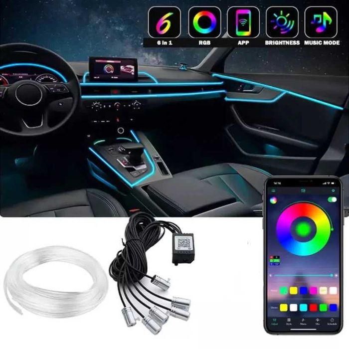 Lumini ambientale RGB Bluetooth cu LED / Aplicatie Telefon / 6 LEDURI