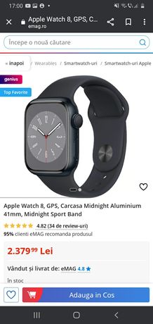 Apple Watch 8, GPS, Carcasa Midnight Aluminium 41mm, Midnigh
