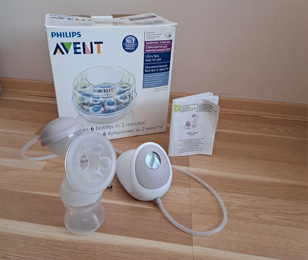 Електрическа помпа Cangaroo + ръчна помпа Avent + шишета,биберони,чаши