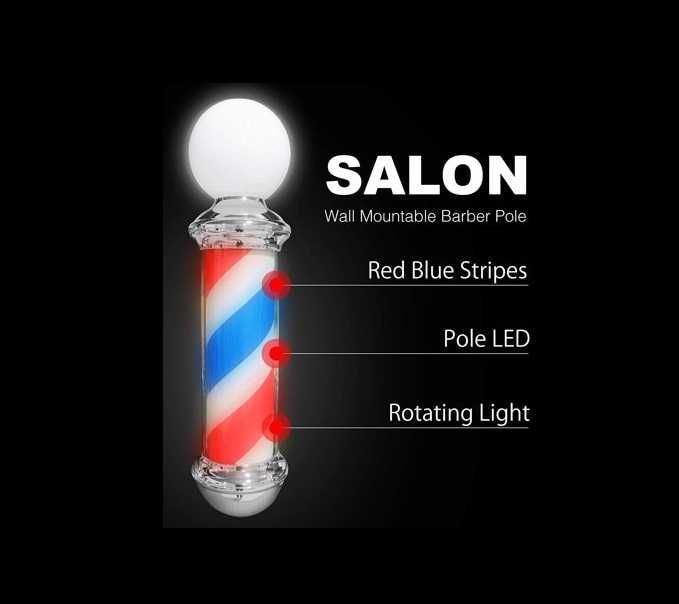 Reclama frizerie, Sigla Barber Shop, Barber Pole, rosu-alb-albastru
