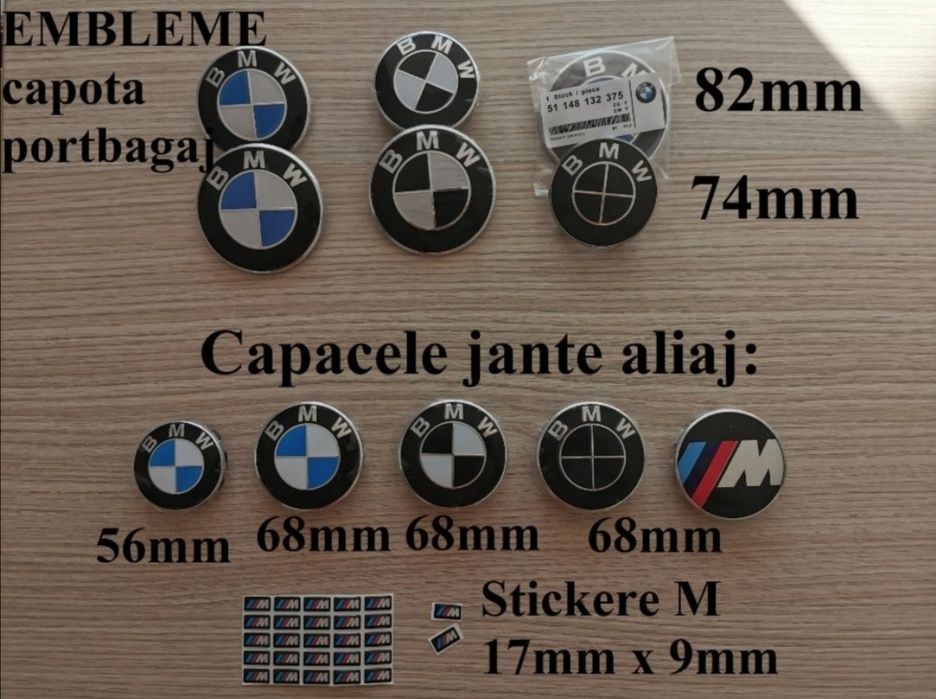 Capacele jante BMW si embleme capota portbagaj cheie jante