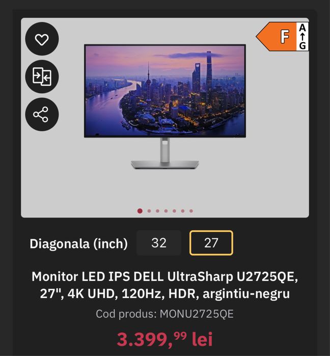 Monitor DELL 27” 4K IPS u2725QE, garantie 3ani!