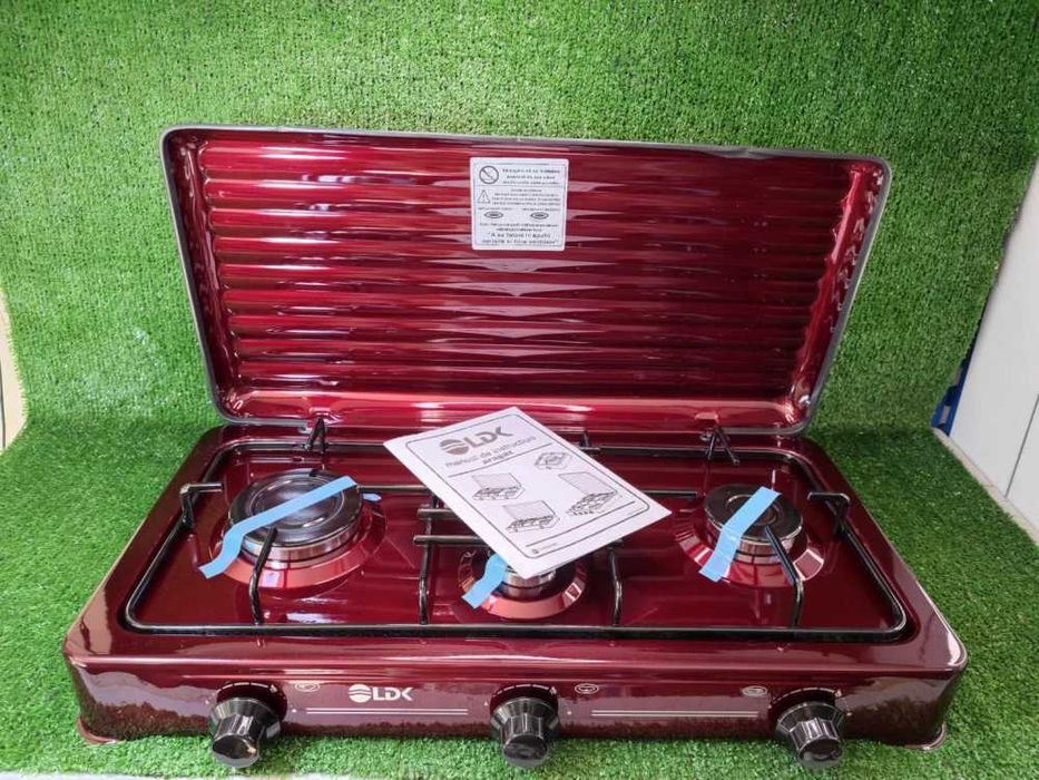 Plita 3 arzatoare pentru butelie LDK ELS6628 ,email visiniu / CLP