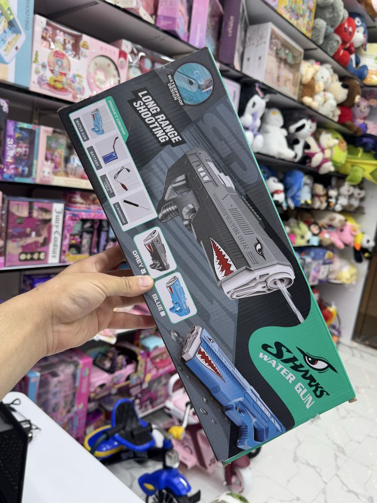 Водный бластер на аккумуляторе Акула, 42 см, серый,синий  Castrum Toys