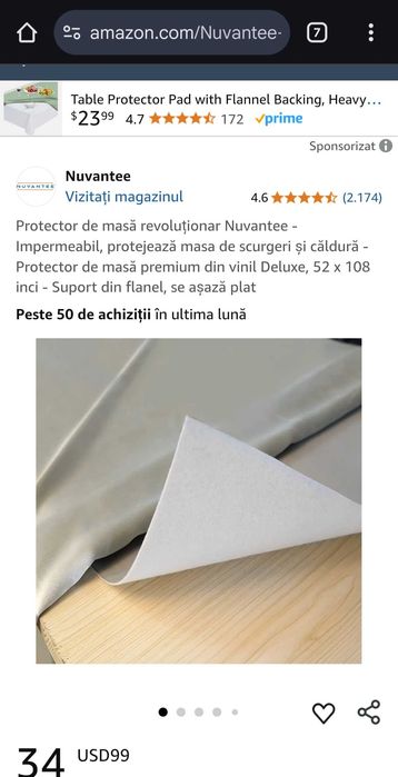 Protector de masă premium din vinil Deluxe, 273 cm L x 132 cm latime