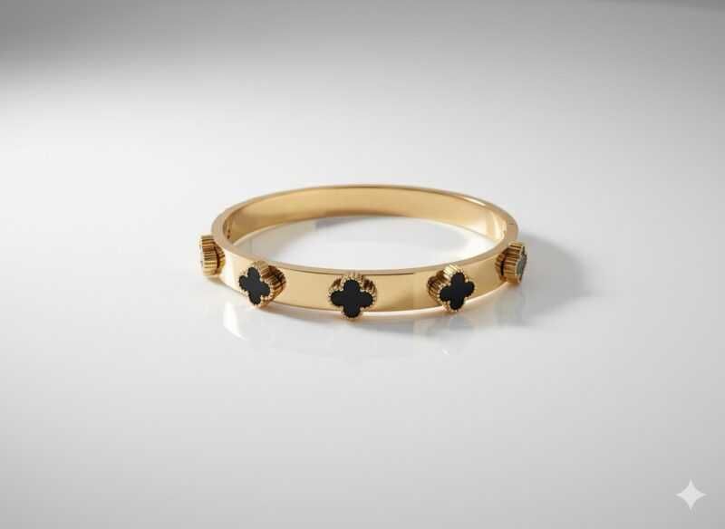 Луксозна гривна с детелини Van Cleef медицинска стомана, черна или бял