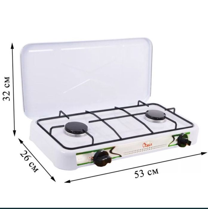 Газовая плита на 2 конфорки с крышкой