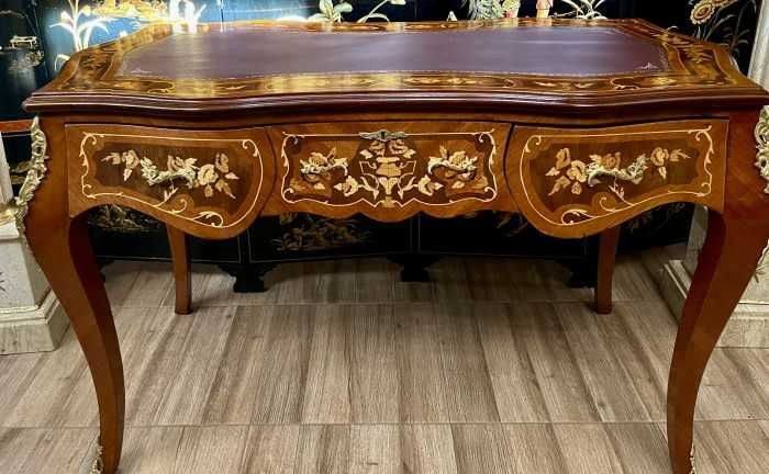 Spectaculos birou Louis al XVI-lea-intarsii-bronz-blat piele-Franta