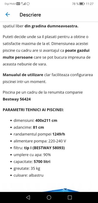 Piscina rectangulara cu cadru metalic Best Way 4m 211cm 81 cm