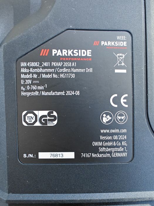 Rotopercutor 5.8 j  PARKSIDE PERFORMANCE PKGAP 2058 A1 bormasina masin