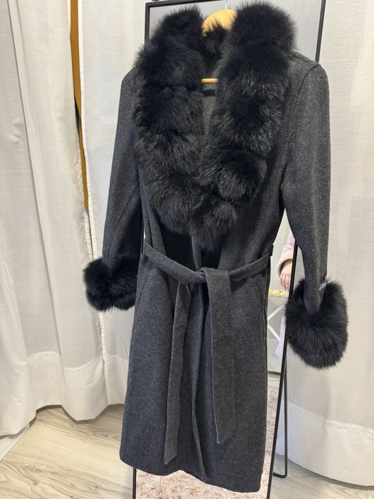 Palton din lana alpaca si blana naturala de vulpe marimea S nou