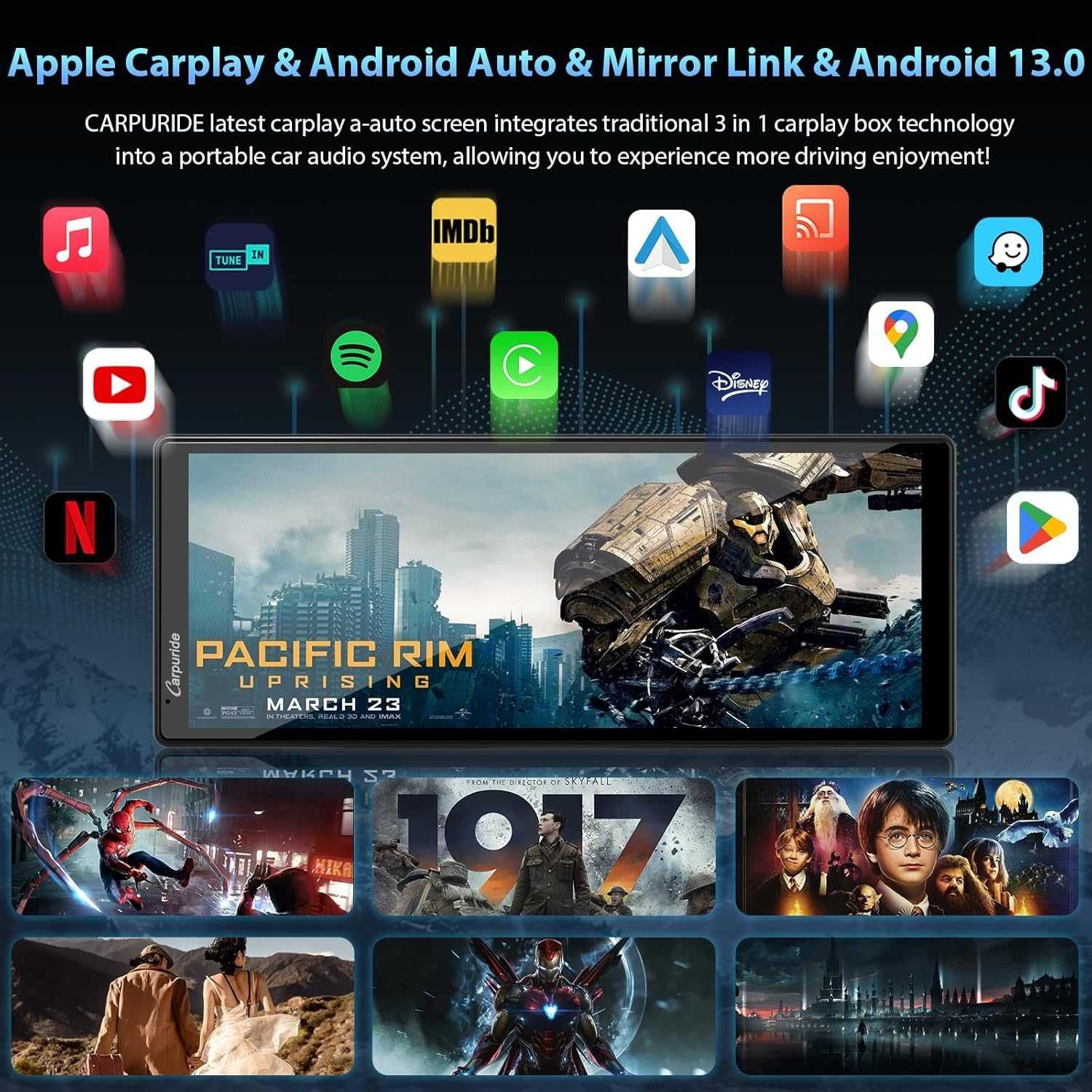 CARPURIDE W102plus, 10.26 инча безжичен CarPlay и Android Auto 4+64GB