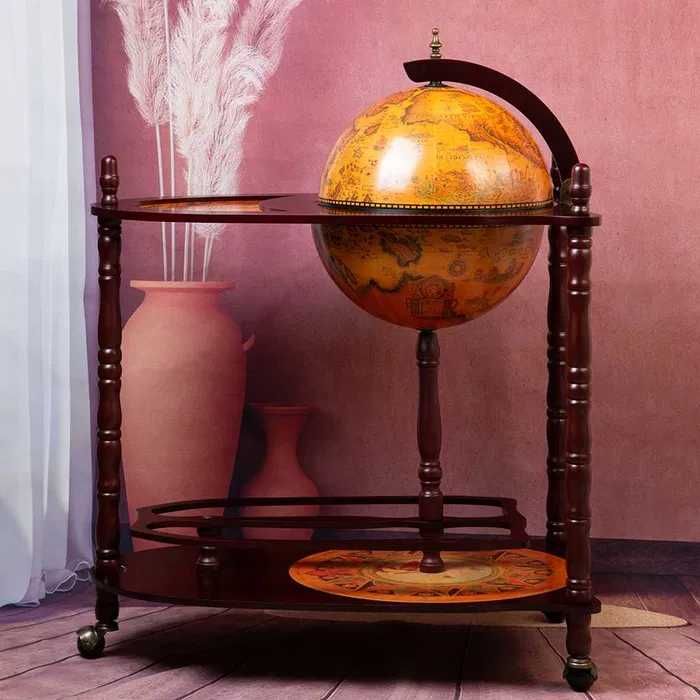 нов Глобус Бар с Маса-Стойка за Вино/Бутилки Масичка на Колела-Количка