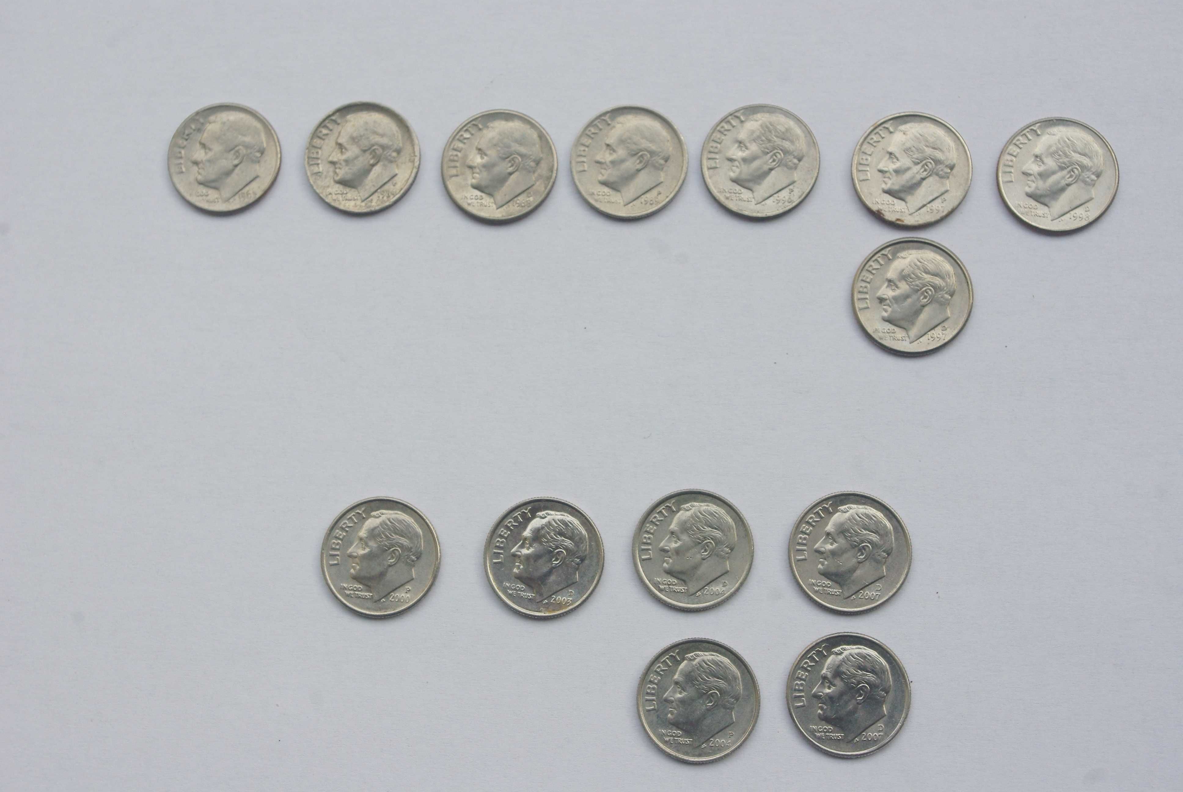 Colectie 14 bucati de 10 centi (dime) USA anii 1965 - 2007