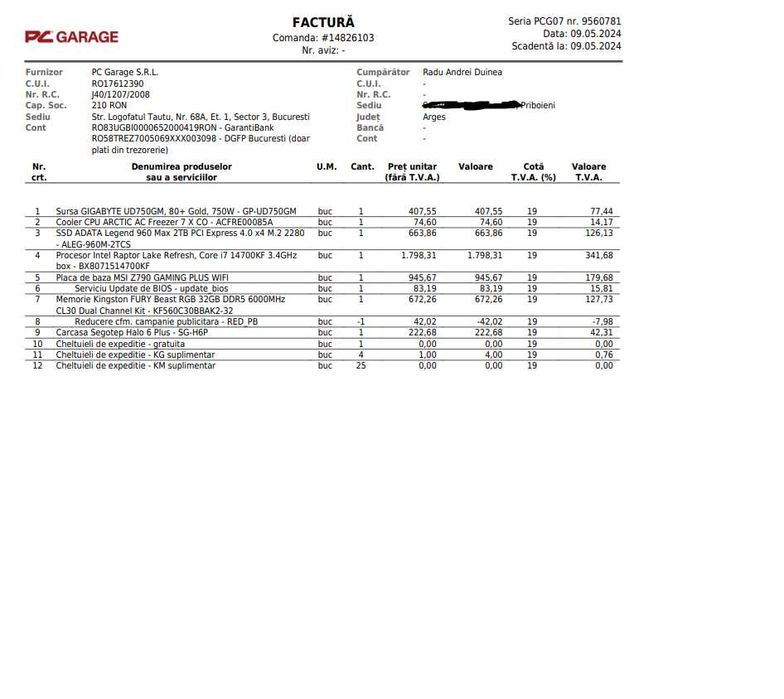 i7-14700kf, Placa de bază MSI Z790 GAMING PLUS WIFI + Cooler + 2x Ram